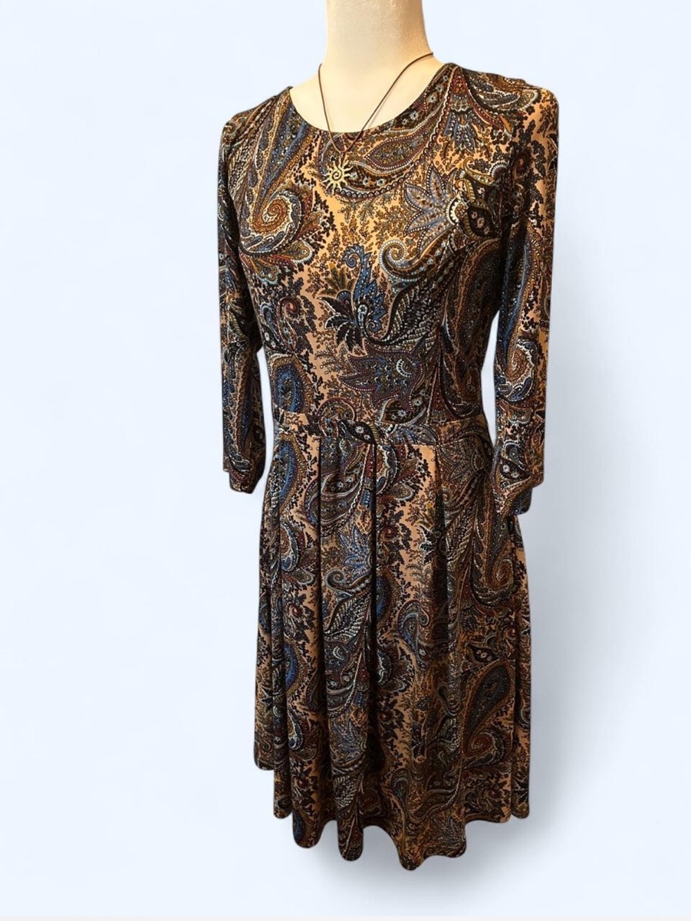 Paisley Fit-and-Flare Dress in Brown